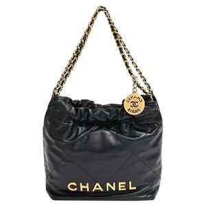 Chanel 22 Quilted Mini Hobo Bag in Black Shiny Calfskin Leather